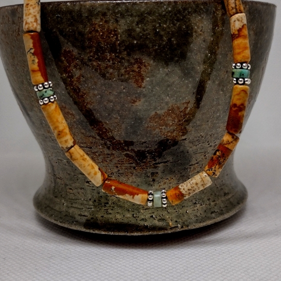Men's / Women's Sterling SilverTurquoise & Picture Jasper Necklace